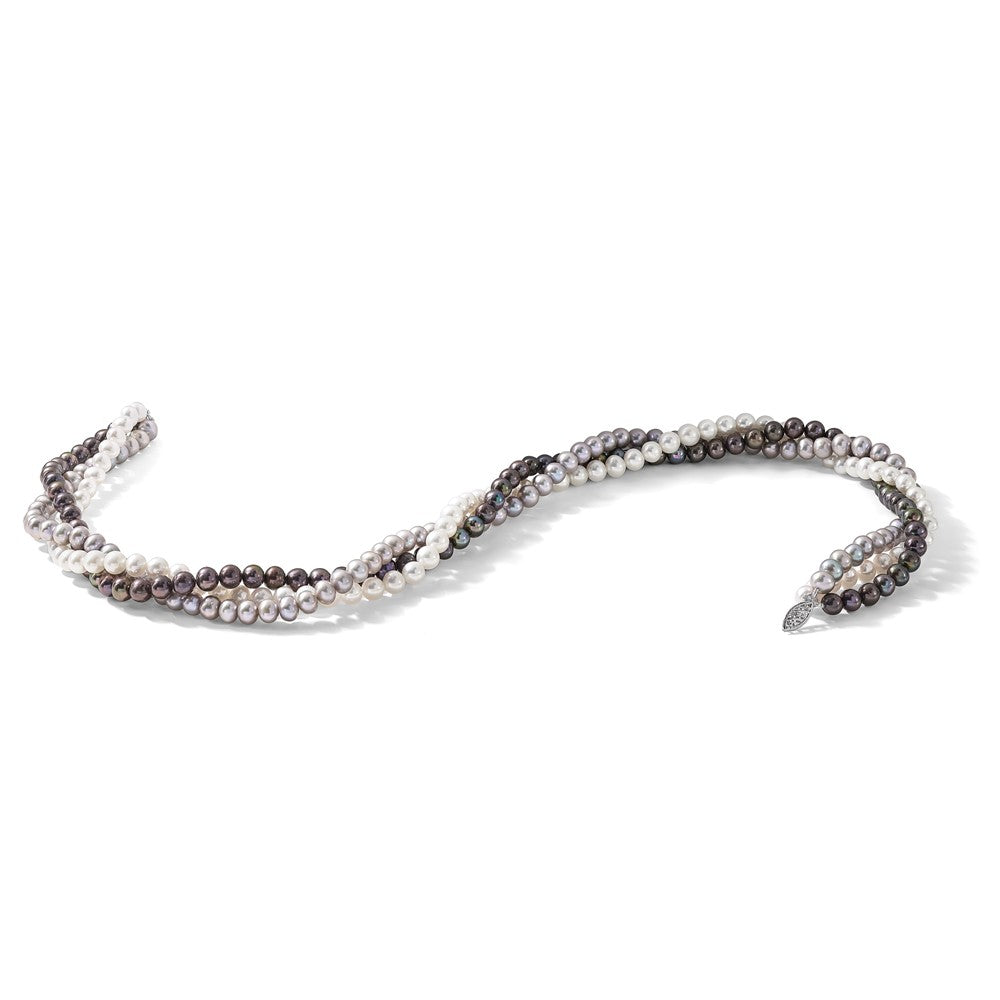 14k 6-7mm White/Gray/Black Near-Round Freshwater Cultured Pearl 3-Strand 18 inch Necklace