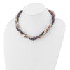 14k White Gold 6-7mm Pink/Gray/Black Near-Round Freshwater Cultured Pearl 3-Strand 18 inch Necklace