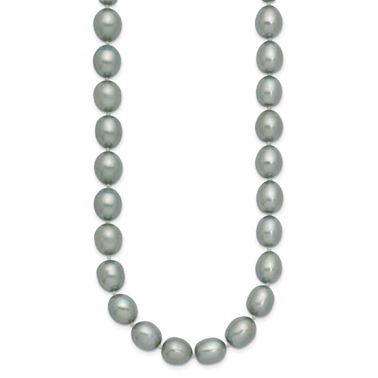 14k White Gold 8-9mm Grey Rice Freshwater Cultured Pearl 24 inch Necklace