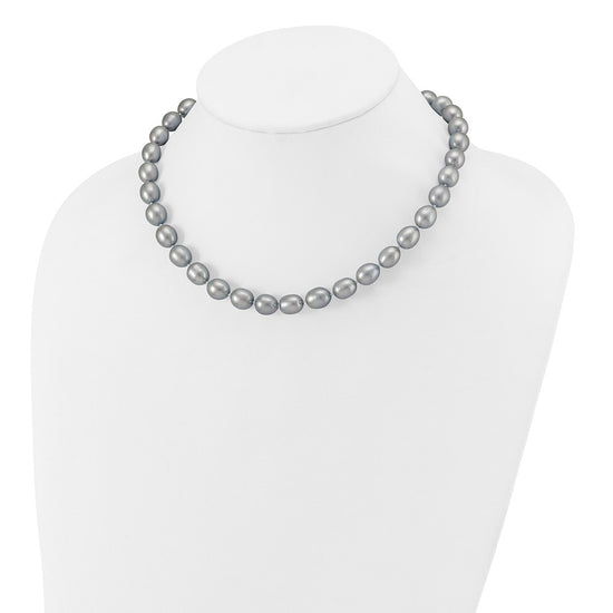 14k White Gold 8-9mm Grey Rice Freshwater Cultured Pearl 16 inch Necklace