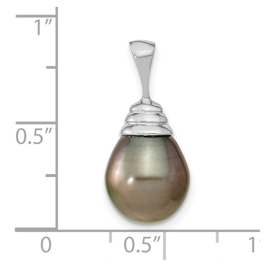 14k White Gold 10-11mm Black Teardrop Tahitian Saltwater Cultured Pearl Pendant