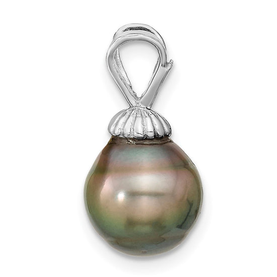 14k White Gold 9-10mm Teardrop Black Tahitian Saltwater Cultured Pearl Pendant