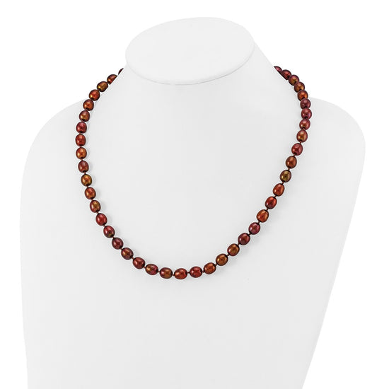 14k 7-8mm Brown Rice Freshwater Cultured Pearl 20 inch Necklace