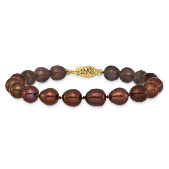 14k 7-8mm Brown Rice Freshwater Cultured Pearl 7.25 inch Bracelet