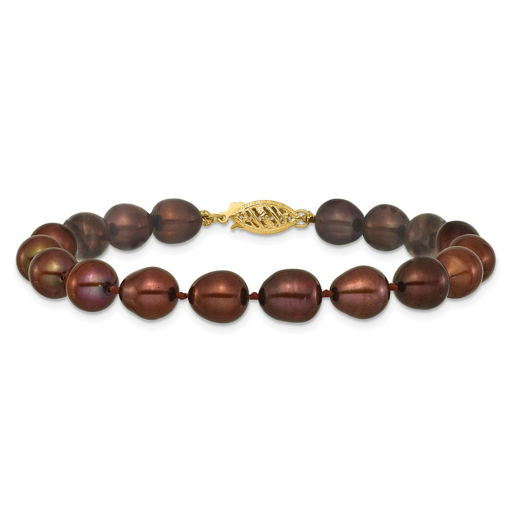 14k 7-8mm Brown Rice Freshwater Cultured Pearl 7.25 inch Bracelet