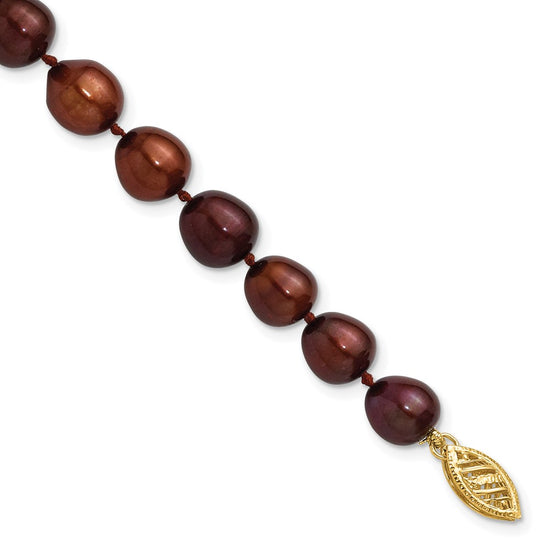14k 7-8mm Brown Rice Freshwater Cultured Pearl 7.25 inch Bracelet