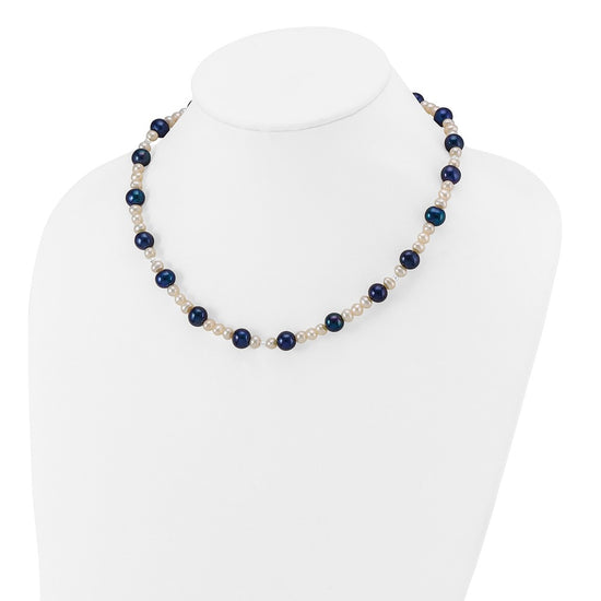 14k White Gold Black and White Semi-Round Freshwater Cultured and Mirror Bead 18 inch Necklace
