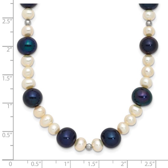 14k White Gold Black and White Semi-Round Freshwater Cultured and Mirror Bead 18 inch Necklace