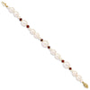14K 6-7mm White Semi-Round and Rice Freshwater Cultured Pearl and Garnet Beads 7.25 inch Bracelet