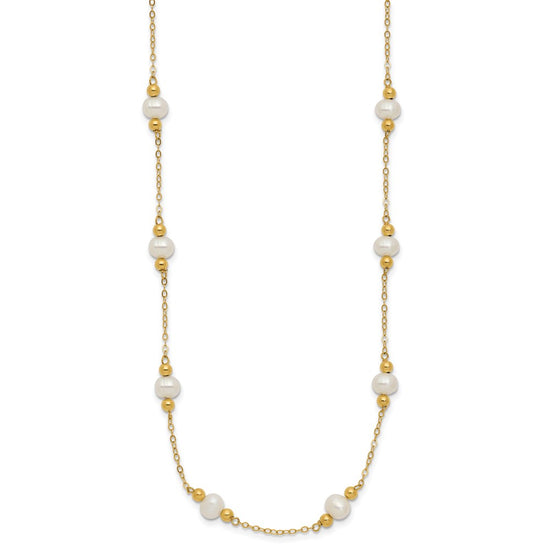 14k 5-6mm White Near-Round Freshwater Cultured Pearl Beaded 12-Station 18 inch Necklace