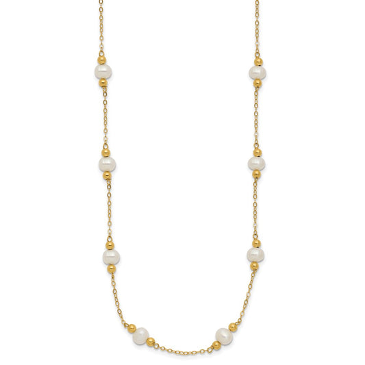 14k 5-6mm White Near-Round Freshwater Cultured Pearl Beaded 12-Station 18 inch Necklace