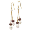 14k 6-7mm White Rice Freshwater Cultured Pearl and 4.0GA Garnet Double Chain Dangle Earrings