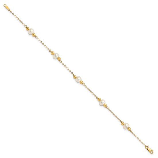 14k 5-6mm White Near-Round Freshwater Cultured Pearl Beaded 5-Station 7.5 inch Bracelet
