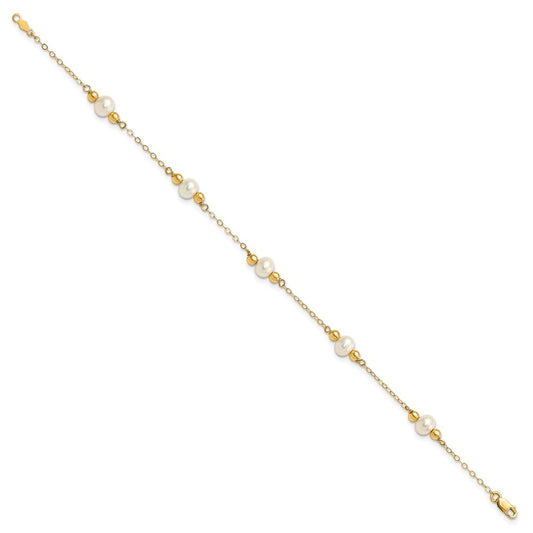 14k 5-6mm White Near-Round Freshwater Cultured Pearl Beaded 5-Station 7.5 inch Bracelet