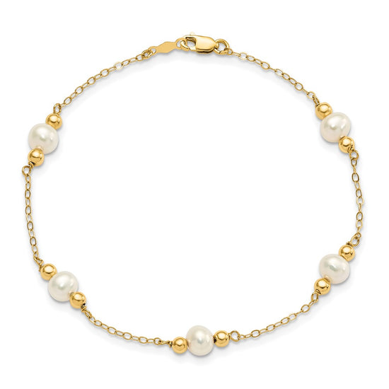 14k 5-6mm White Near-Round Freshwater Cultured Pearl Beaded 5-Station 7.5 inch Bracelet