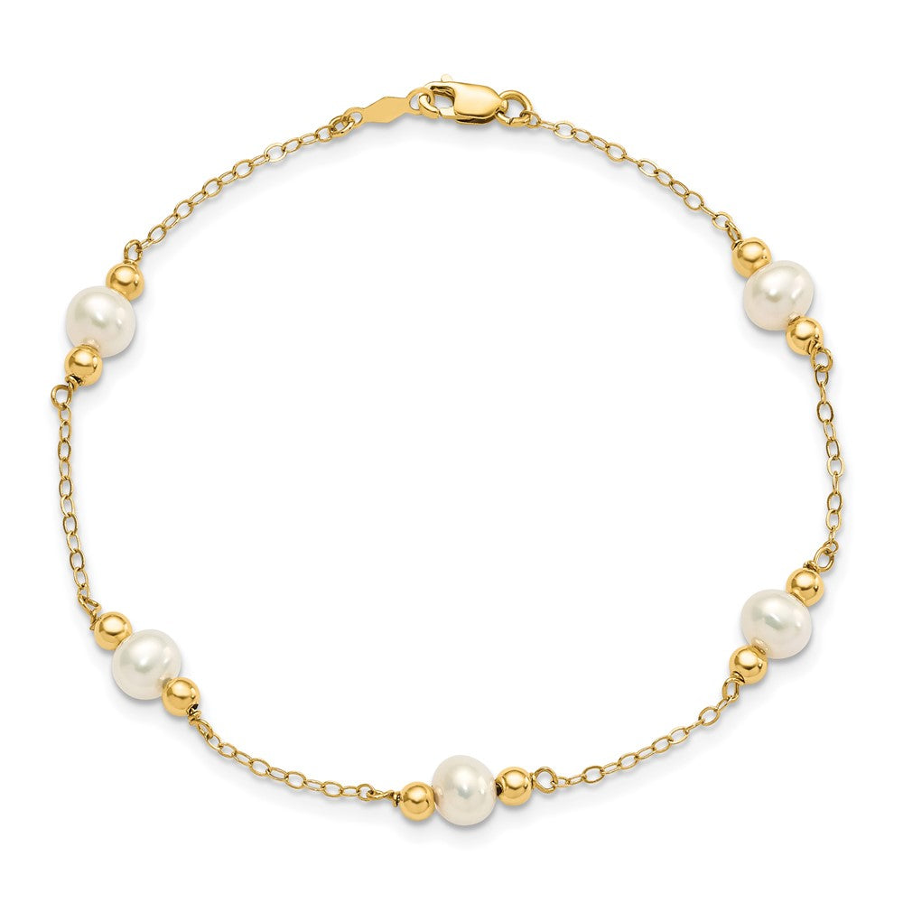 14k 5-6mm White Near-Round Freshwater Cultured Pearl Beaded 5-Station 7.5 inch Bracelet
