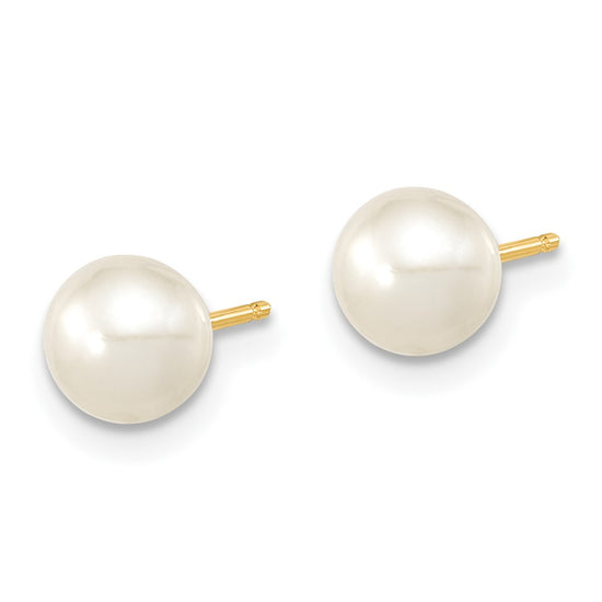 14k 6-7mm White Round Freshwater Cultured Pearl 7.25 inch with 1 Extender Bracelet/18 inch with 2 inch Extender Necklace/Button Earrings Set