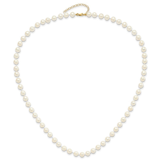 14k 6-7mm White Round Freshwater Cultured Pearl 7.25 inch with 1 Extender Bracelet/18 inch with 2 inch Extender Necklace/Button Earrings Set