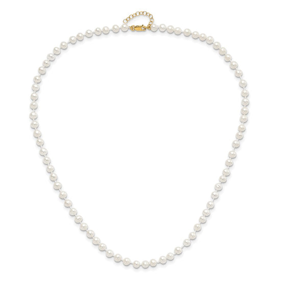 14k 4-5mm White Freshwater Cultured Pearl 14 inch Necklace with 1 inch Extender/5 inch Bracelet with 1 inch Extender/Post Earrings Set