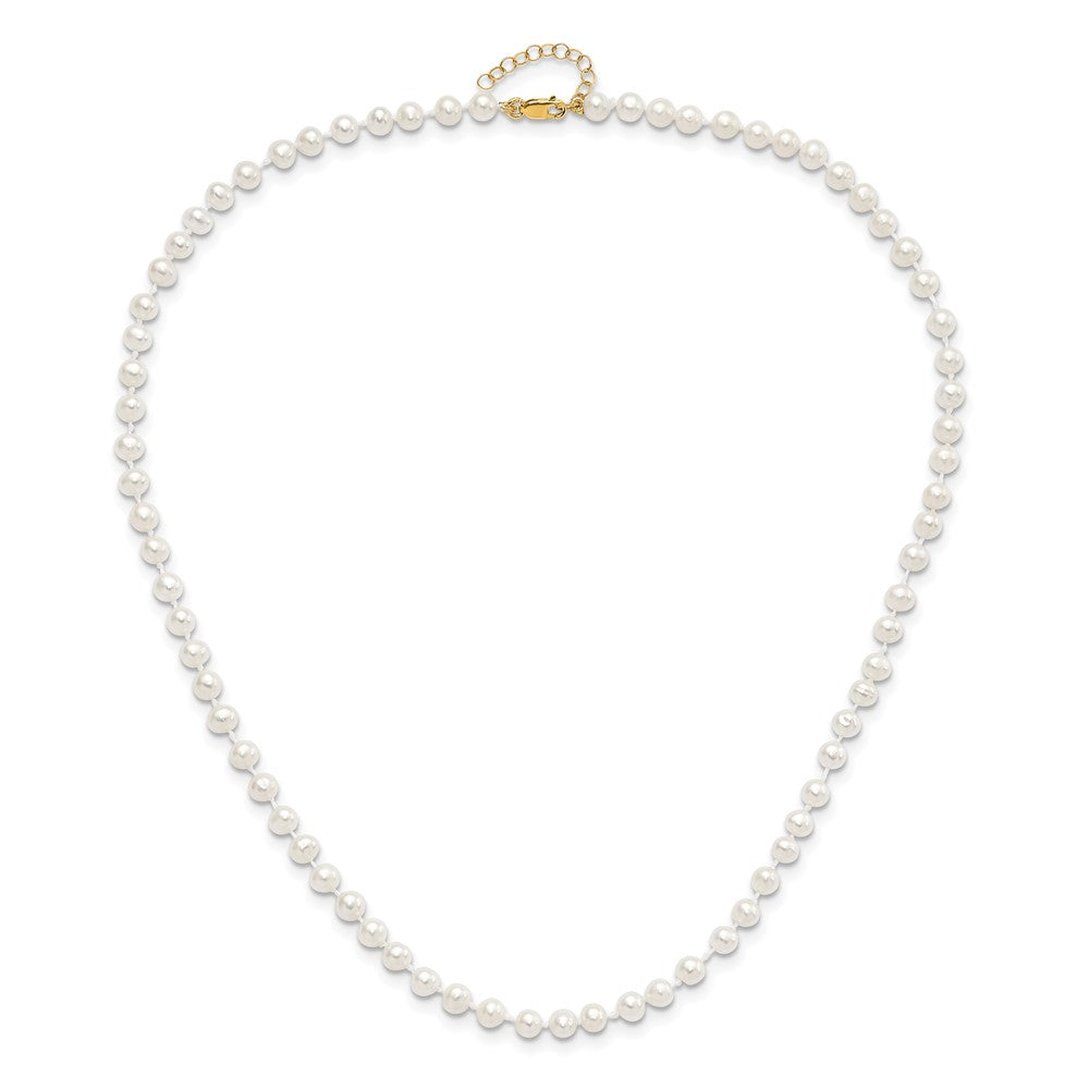 14k 4-5mm White Freshwater Cultured Pearl 14 inch Necklace with 1 inch Extender/5 inch Bracelet with 1 inch Extender/Post Earrings Set