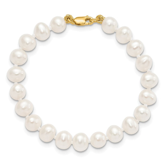 14k 5-6mm White Freshwater Cultured Pearl 14 inch Necklace / 5 inch Bracelet / Post Earrings 3-piece Set