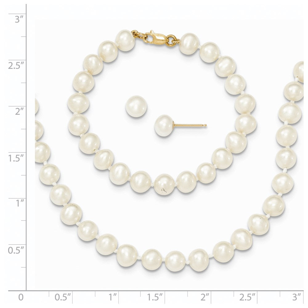 14k 5-6mm White Freshwater Cultured Pearl 14 inch Necklace / 5 inch Bracelet / Post Earrings 3-piece Set