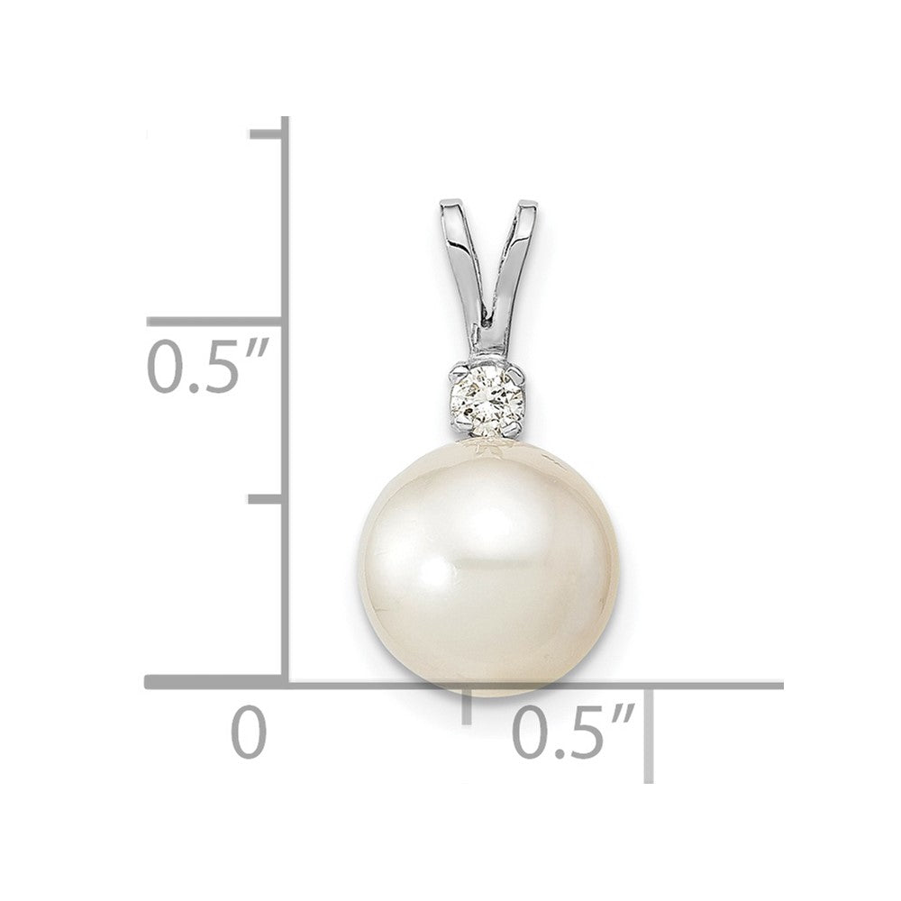 14k White Gold 9-10mm White Round South Sea Saltwater Cultured Pearl and .05 Carat Diamond Pendant