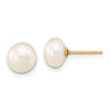 14k 7-8mm White Near-Round Freshwater Cultured Pearl 18 inch Necklace and Button Earrings Set