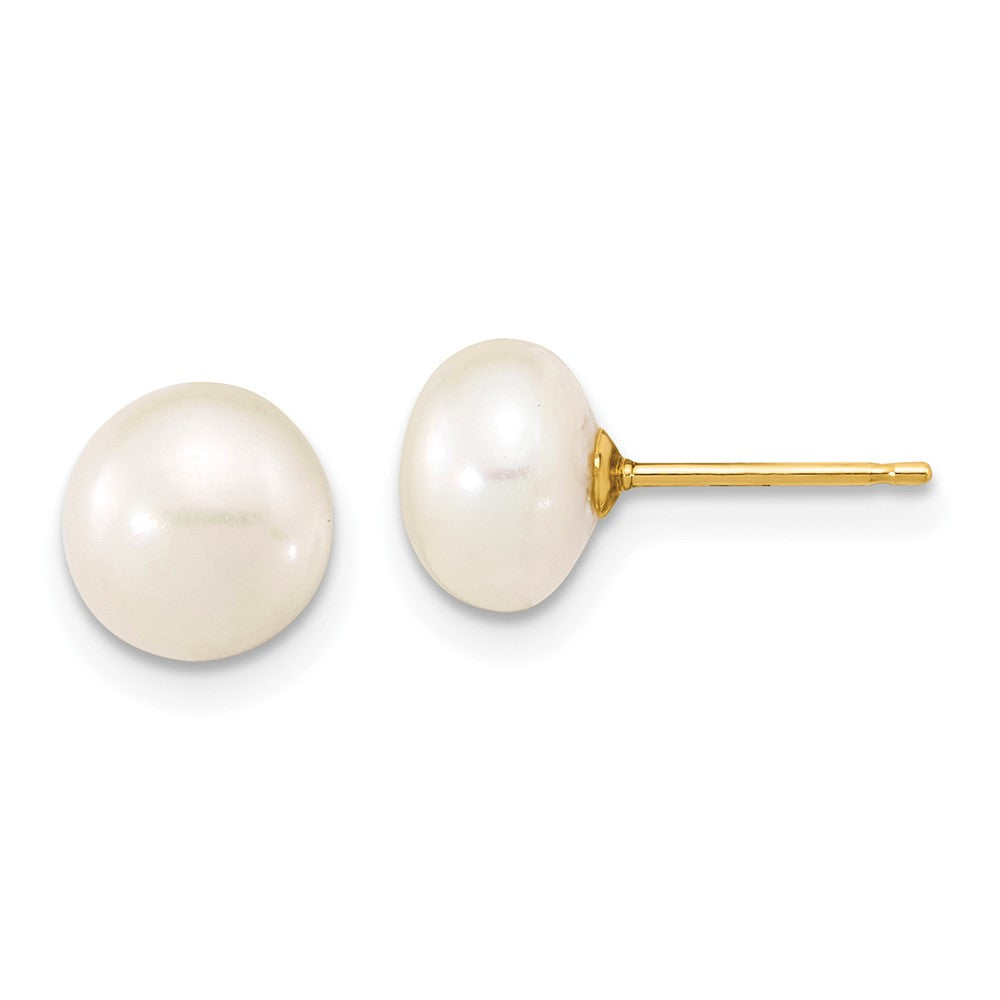 14k 7-8mm White Near-Round Freshwater Cultured Pearl 18 inch Necklace and Button Earrings Set