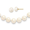 14k 7-8mm White Near-Round Freshwater Cultured Pearl 18 inch Necklace and Button Earrings Set