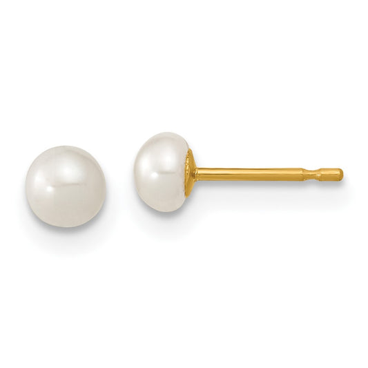 14k 3-4mm White Freshwater Cultured Pearl 14 inch Necklace / 5 inch Bracelet / Post Earrings 3-piece Set