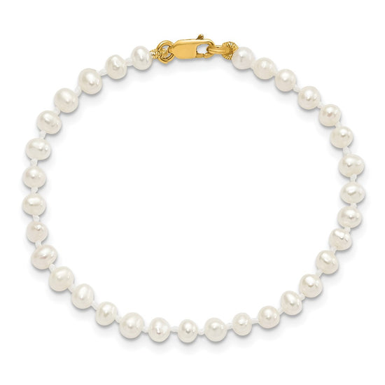 14k 3-4mm White Freshwater Cultured Pearl 14 inch Necklace, 5 inch Bracelet and Post Earrings Set