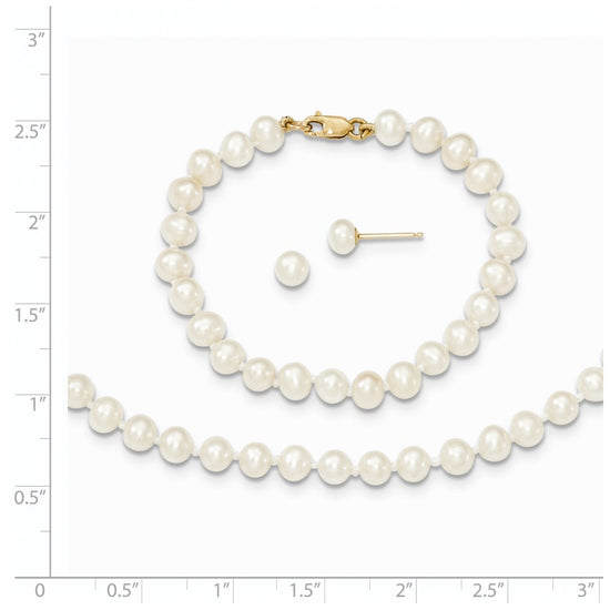 14k 4-5mm White Freshwater Cultured Pearl 14 inch Necklace / 5 inch Bracelet / Post Earrings 3-piece Set