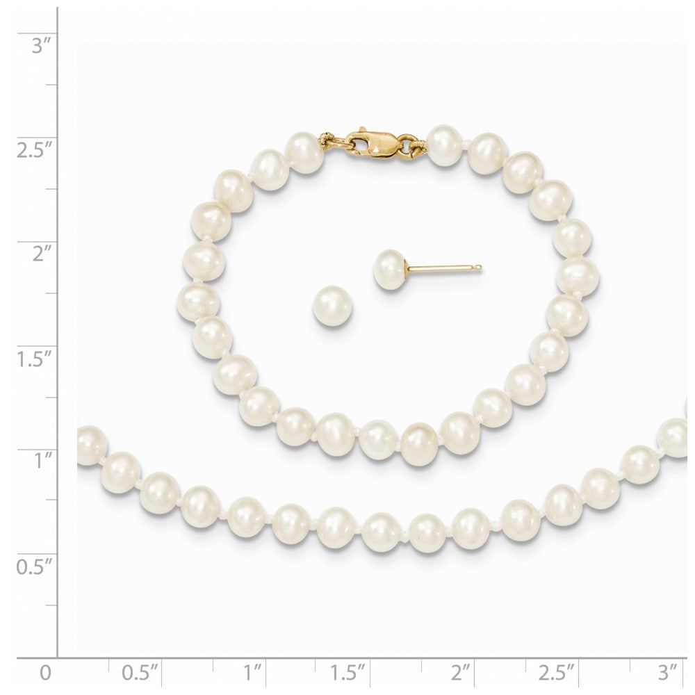 14k 4-5mm White Freshwater Cultured Pearl 14 inch Necklace / 5 inch Bracelet / Post Earrings 3-piece Set