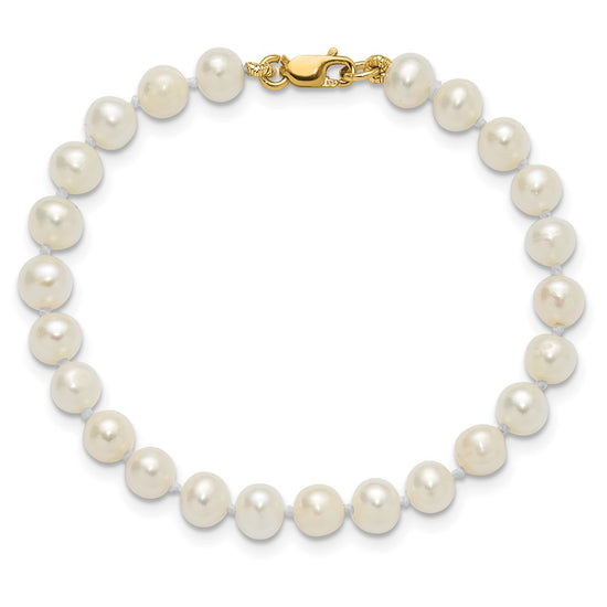 14k 4-5mm White Freshwater Cultured Pearl Pendant, 5 inch Bracelet and Post Earrings Set