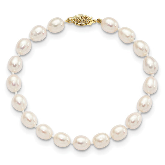 14k 7-8mm White Rice Freshwater Cultured Pearl 7.5 inch Bracelet