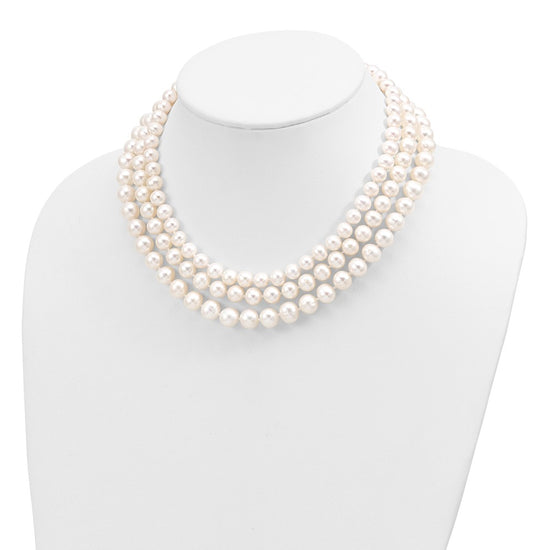 14k 8-9mm White Near-Round Freshwater Cultured Pearl 3-Strand 16 inch Necklace