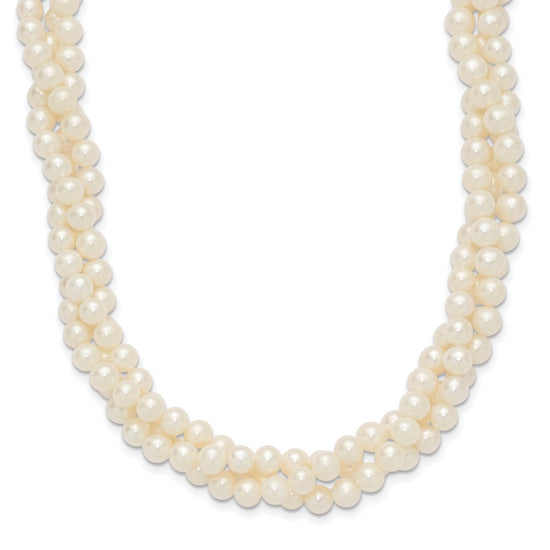 14k 6-7mm White Near-Round Freshwater Cultured Pearl 3-Strand 21 inch Necklace