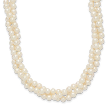 14k 6-7mm White Near-Round Freshwater Cultured Pearl 3-Strand 21 inch Necklace