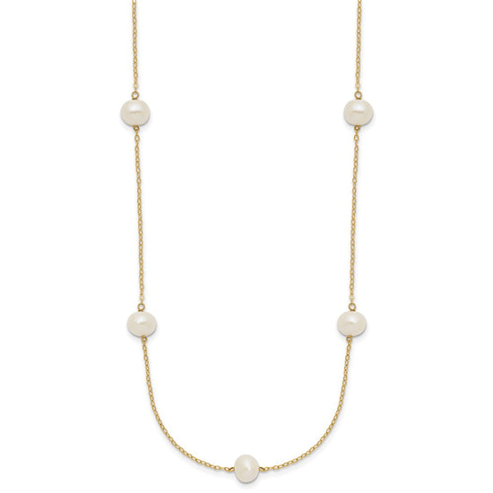 14k 7-8mm White Near-Round Freshwater Cultured Pearl 7-Station 16 inch Necklace