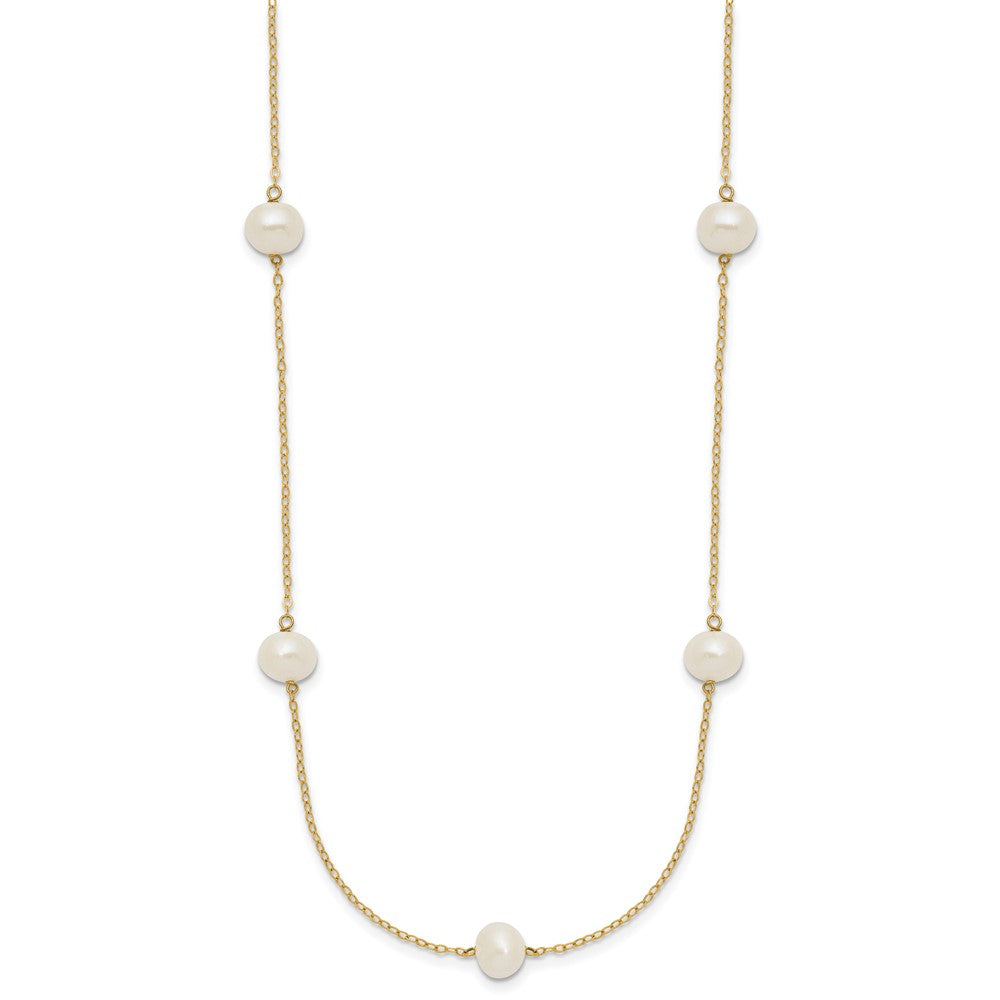 14k 7-8mm White Near-Round Freshwater Cultured Pearl 7-Station 16 inch Necklace