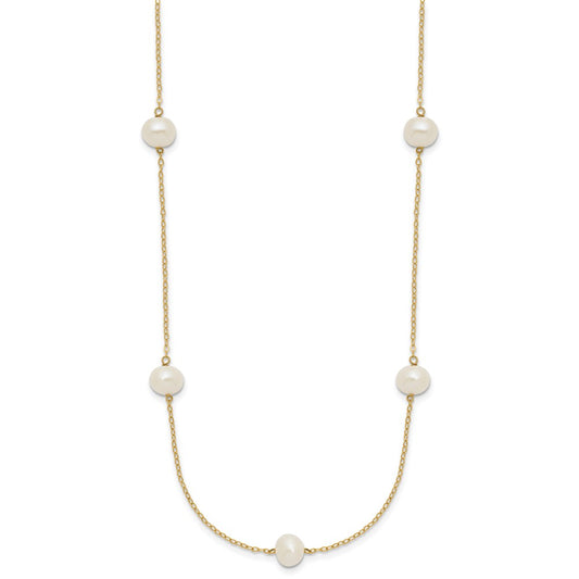 14k 7-8mm White Near-Round Freshwater Cultured Pearl 7-Station 18 inch Necklace