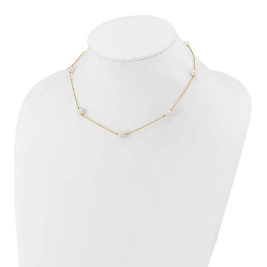 14k 7-8mm White Near-Round Freshwater Cultured Pearl 7-Station 16 inch Necklace
