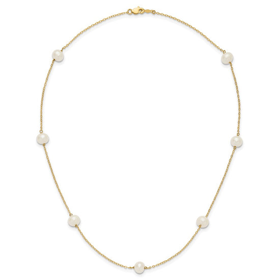 14k 7-8mm White Near-Round Freshwater Cultured Pearl 7-Station 18 inch Necklace