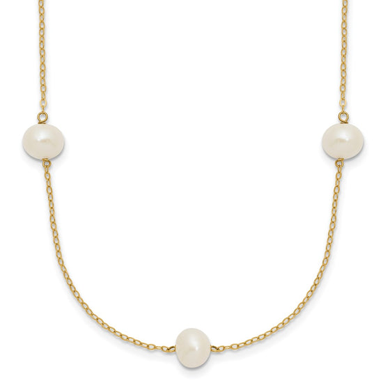14k 7-8mm White Near-Round Freshwater Cultured Pearl 7-Station 16 inch Necklace
