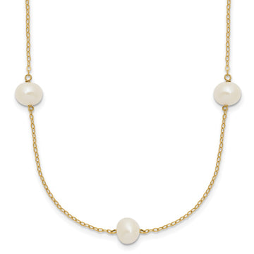 14k 7-8mm White Near-Round Freshwater Cultured Pearl 7-Station 16 inch Necklace