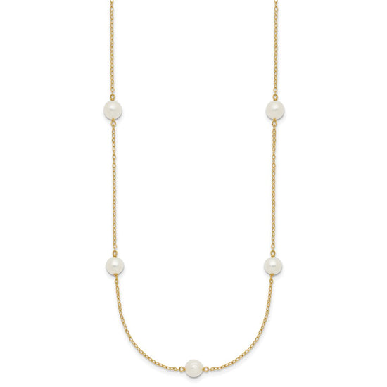 Gold Freshwater Cultured White Near Round Pearl Necklace