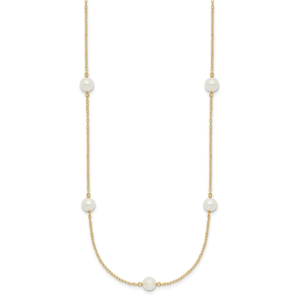 Gold Freshwater Cultured White Near Round Pearl Necklace