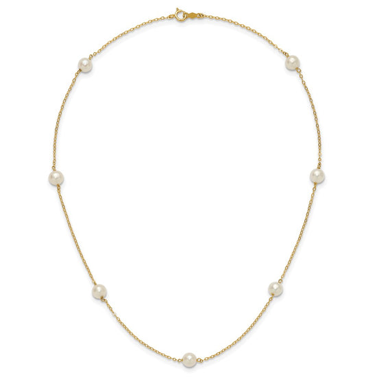Gold Freshwater Cultured White Near Round Pearl Necklace