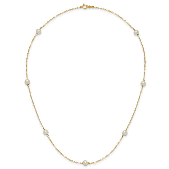 Gold Freshwater Cultured White Near Round Pearl Necklace